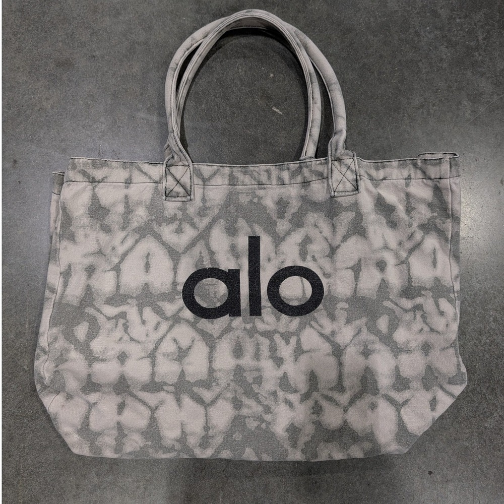 Alo Tote Bag Gray Tie Dye Canvas Logo Shopper Gym Athleisure Travel Carry On